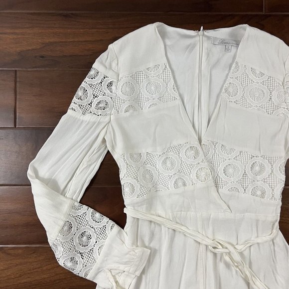 Lovers + Friends Women's Size Small White Crochet Jesse Romper Long Sleeve - Picture 2 of 9